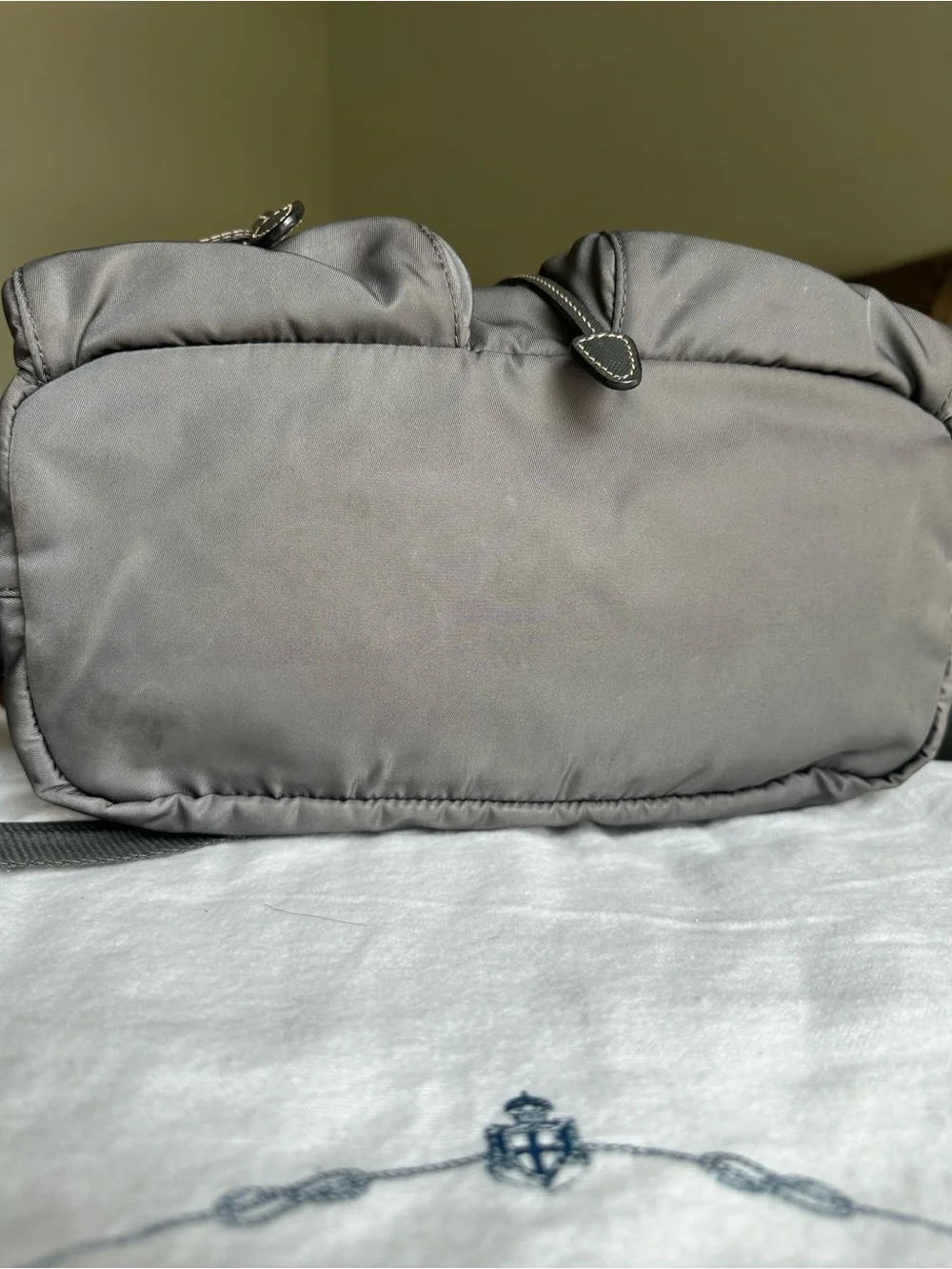 Prada Gray Nylon Drawstring Backpack with Gold Hardware
